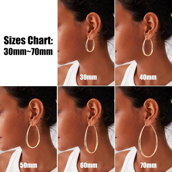Gold Chunky Hoop Earrings for Women, 14K Gold Plated Oval Hoop Earrings with 925 - Picture 7 of 8